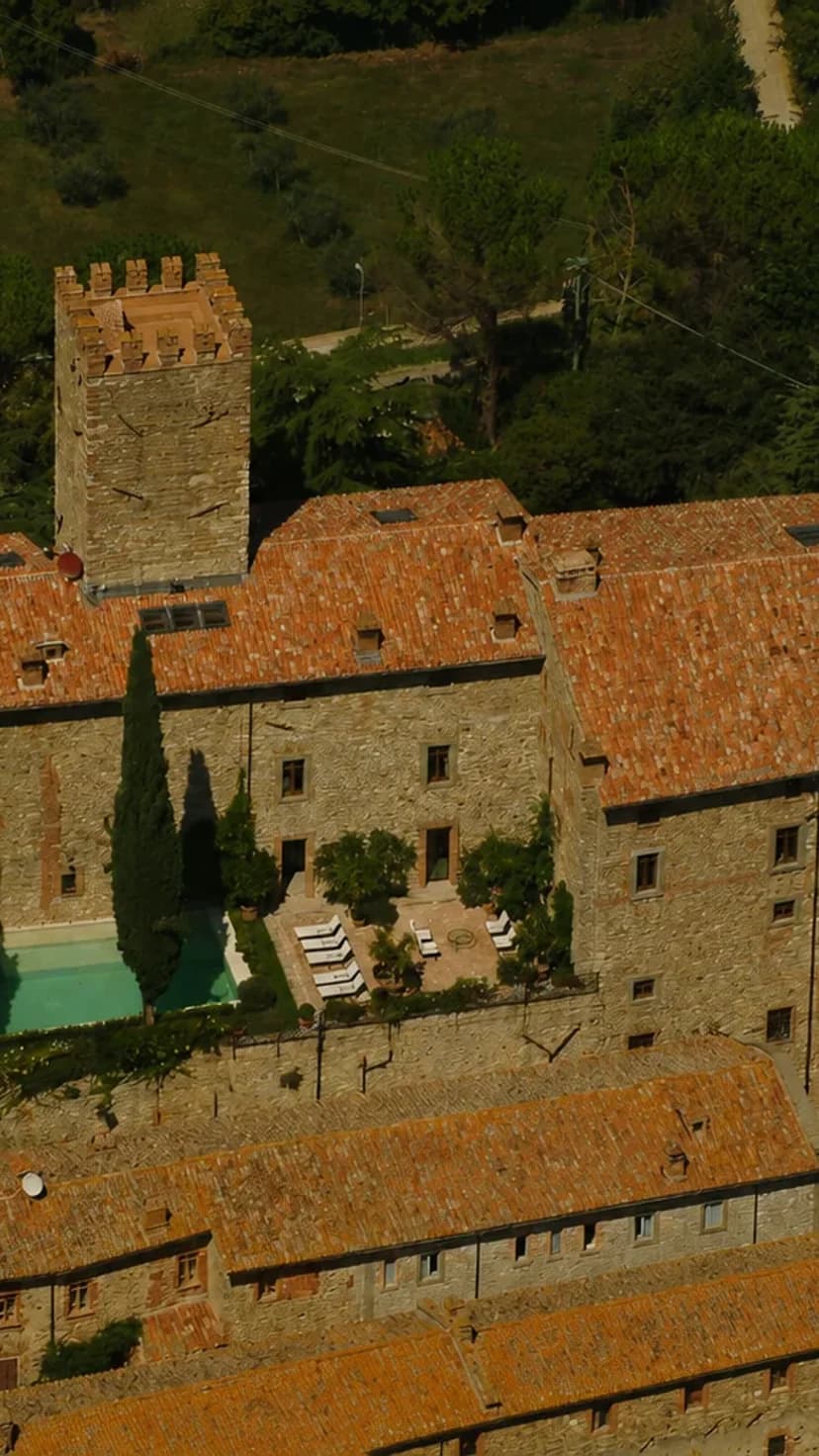Aerial view of the Principato di Parrano castle and village