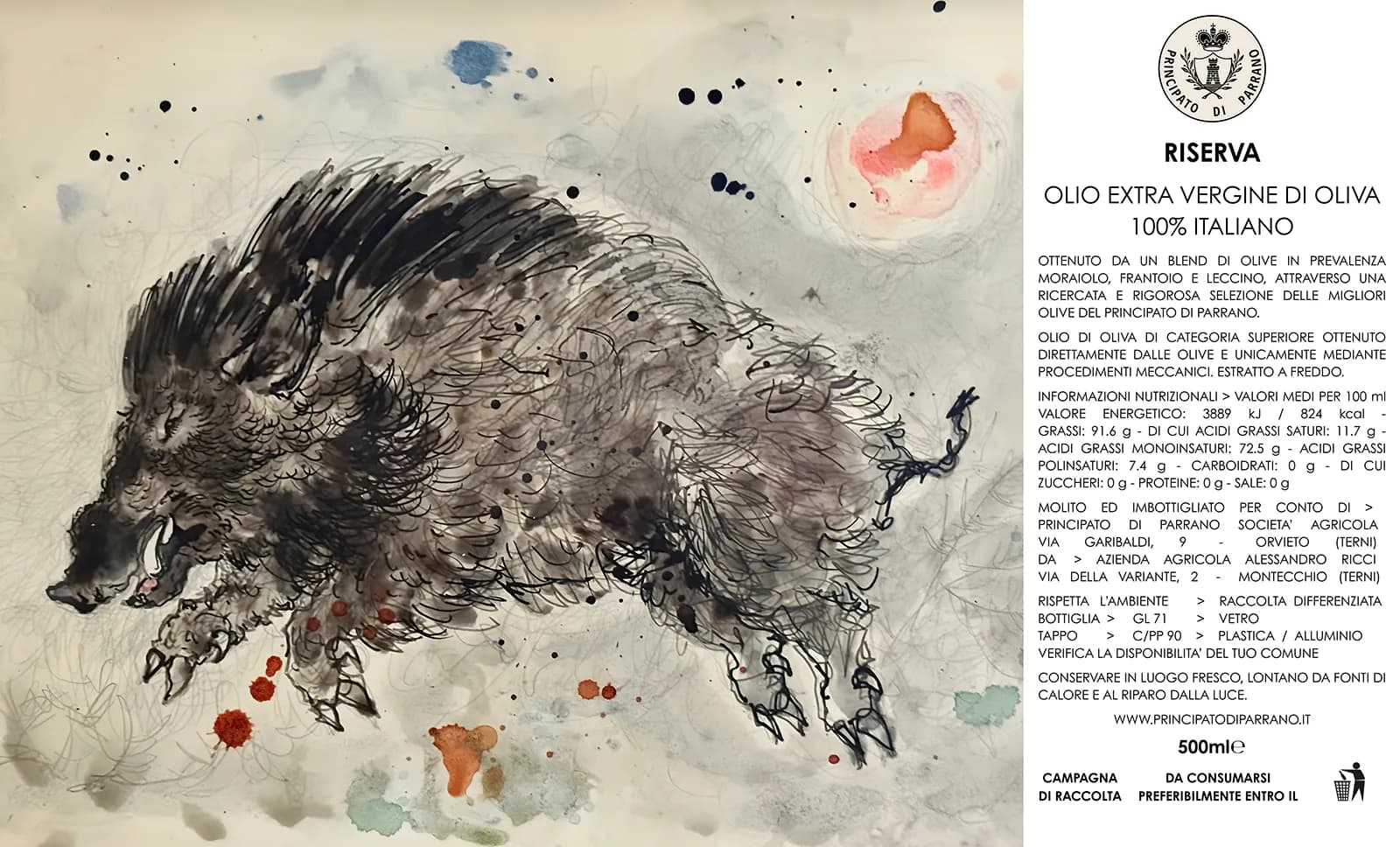 Etichetta Olio Riserva Principato di Parrano